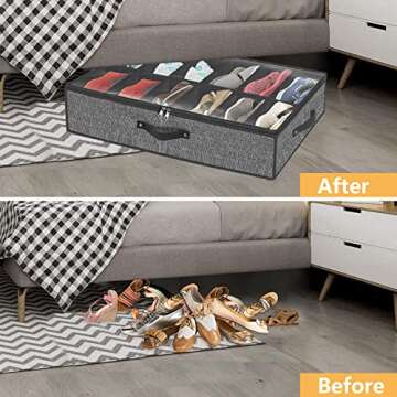 Under Bed Shoe Storage Organizer for Closet Fits 24 Pairs-Sturdy Underbed Shoe Storage Box Bins,Set ...