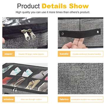 Under Bed Shoe Storage Organizer for Closet Fits 24 Pairs-Sturdy Underbed Shoe Storage Box Bins,Set of 2 (Linen-like Black)