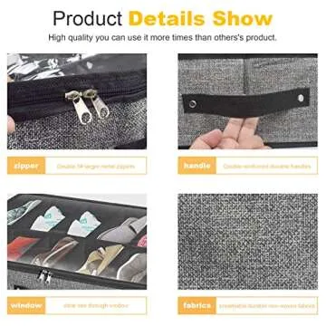 Under Bed Shoe Storage Organizer for Closet Fits 24 Pairs-Sturdy Underbed Shoe Storage Box Bins,Set of 2 (Linen-like Black)