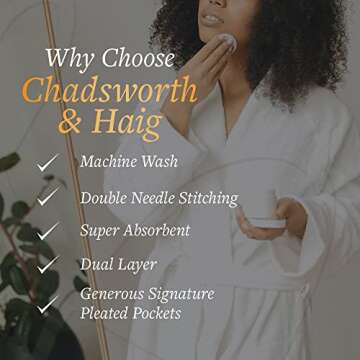 CHADSWORTH & HAIG Ultimate Doeskin Brushed Microfiber Bathrobe Lined In Terry. Luxury Spa & Hotel Bathrobe for Women and Men