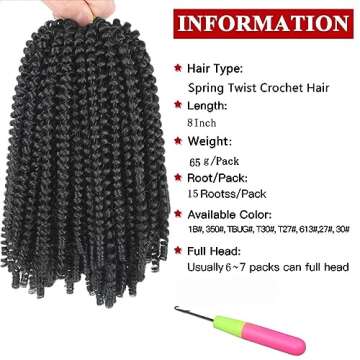 Xtrend 90strands Black Spring Twist Hair for Distressed Butterfly Locs Bomb Twist Braiding Hair Passion Twist Hair Crochet Braids Fluffy Twist Hair Extensions 8 Inch 1B