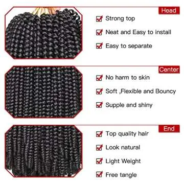 Xtrend 90strands Black Spring Twist Hair for Distressed Butterfly Locs Bomb Twist Braiding Hair Passion Twist Hair Crochet Braids Fluffy Twist Hair Extensions 8 Inch 1B