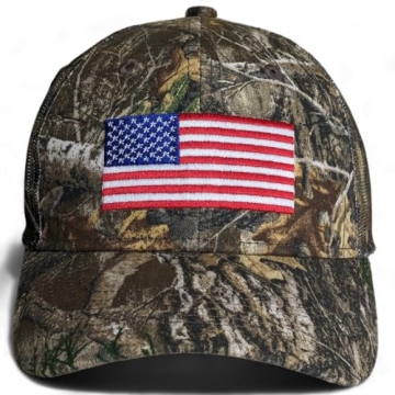 Realtree Camo Hat with American Flag, Adjustable, Comfortable