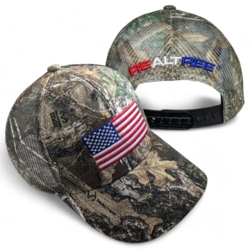 Realtree Camo Hat with American Flag, Adjustable, Comfortable