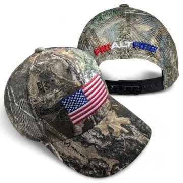 Realtree Camo Hat with American Flag, Adjustable, Comfortable