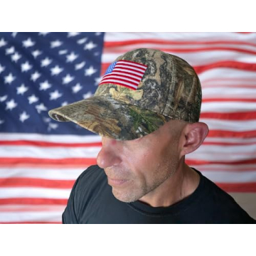 Realtree Camo Hat with American Flag, Adjustable, Comfortable