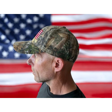 Realtree Camo Hat with American Flag, Adjustable, Comfortable