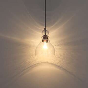 3 Pack 1 Light Hanging Indoor Kitchen Island Pendant Light 6.5" Clear Seeded Glass Pendant Ceiling Light Fixtures Black Finish Modern Farmhouse Dinning Over Sink