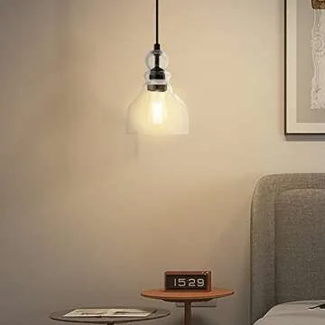 3 Pack 1 Light Hanging Indoor Kitchen Island Pendant Light 6.5" Clear Seeded Glass Pendant Ceiling Light Fixtures Black Finish Modern Farmhouse Dinning Over Sink