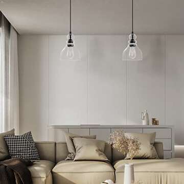 3 Pack 1 Light Hanging Indoor Kitchen Island Pendant Light 6.5" Clear Seeded Glass Pendant Ceiling Light Fixtures Black Finish Modern Farmhouse Dinning Over Sink