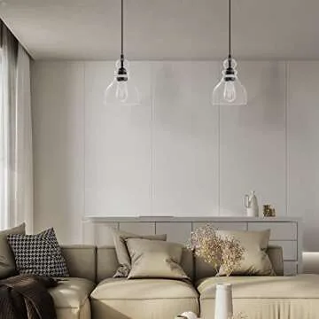 3 Pack 1 Light Hanging Indoor Kitchen Island Pendant Light 6.5" Clear Seeded Glass Pendant Ceiling Light Fixtures Black Finish Modern Farmhouse Dinning Over Sink