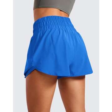 CRZ YOGA Athletic Shorts for Women High Waisted Flowy Ruffle Skirt Overlay for Workout Running Tennis with Zip Pocket Sparkle Blue X-Small