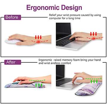 ArtSo Keyboard Wrist Rest and Mouse Pad with Wrist Support Set, Ergonomic Mouse Pad Coaster, Durable Comfortable Lightweight for Easy Typing Pain Relief, Memory Foam Mousepad Set,Purple Blue Marble
