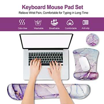 ArtSo Keyboard Wrist Rest and Mouse Pad with Wrist Support Set, Ergonomic Mouse Pad Coaster, Durable Comfortable Lightweight for Easy Typing Pain Relief, Memory Foam Mousepad Set,Purple Blue Marble