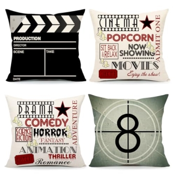 YOENYY Vintage Movie Theater Pillow Covers Set of 4