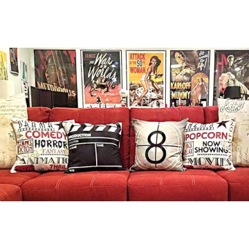YOENYY Vintage Movie Theater Pillow Covers Set of 4