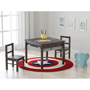 UTEX Wooden 2 in 1 Kids Construction Play Table and 2 Chairs Set with Storage Drawers, and Built in Plate Compatible with Lego and Duplo Bricks (Espresso with Grey Drawer)