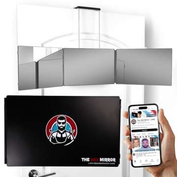 The 360 Mirror - 3 Way Mirror for Self Hair Cutting - Adjustable Trifold Barber Mirror to Cut Your O...