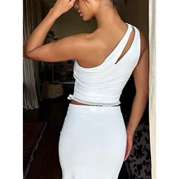 CSDAJIO Women's One Shoulder Mesh Crop Top for Summer