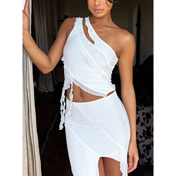 CSDAJIO Women's One Shoulder Mesh Crop Top for Summer