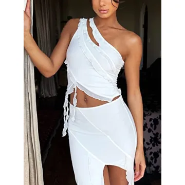 CSDAJIO Women's One Shoulder Mesh Crop Top for Summer