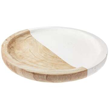 Mud Pie Paulownia Round Tray Set, small 14" dia | large 16" dia, White