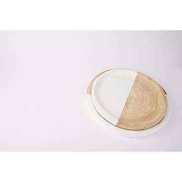 Mud Pie Paulownia Round Tray Set, small 14" dia | large 16" dia, White