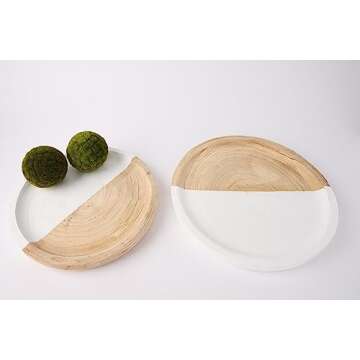 Mud Pie Paulownia Round Tray Set, small 14" dia | large 16" dia, White