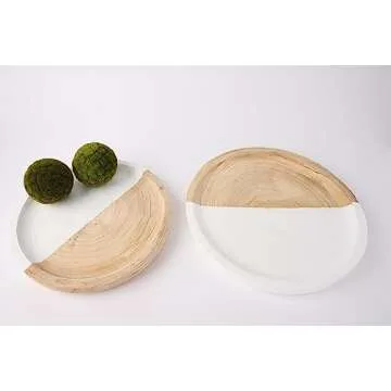 Mud Pie Paulownia Round Tray Set, small 14" dia | large 16" dia, White