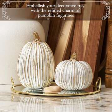Fall Decor-2PCS Fake Resin Autumn Pumpkins Decorations for Thanksgiving Home Table Centerpiece Shelf Mantel Decor, Fall Season Artificial Decorative Pumpkins for Indoor Kitchen Harvest,White&Gold