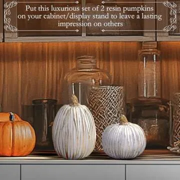 Fall Decor-2PCS Fake Resin Autumn Pumpkins Decorations for Thanksgiving Home Table Centerpiece Shelf Mantel Decor, Fall Season Artificial Decorative Pumpkins for Indoor Kitchen Harvest,White&Gold