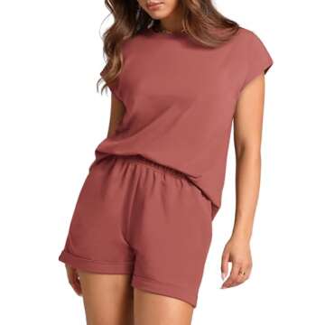 WIHOLL Two Piece Outfits for Women Summer Clothes High Wiasted Shorts Jogger Set Burgundy L