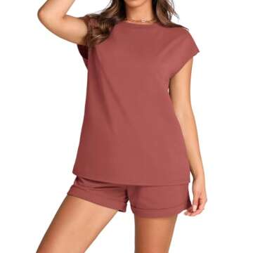 WIHOLL Two Piece Outfits for Women Summer Clothes High Wiasted Shorts Jogger Set Burgundy L