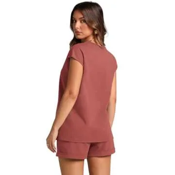 WIHOLL Two Piece Outfits for Women Summer Clothes High Wiasted Shorts Jogger Set Burgundy L