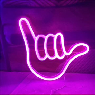 QiaoFei Hand Shape Finger Neon Sign Lights – USB or Battery Operated LED Art Decoration for Home, ...