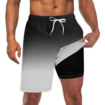 Cozople Mens Swim Trunks with Compression Lined 9'' Bathing Suit Summer Quick Dry Swimwear Board Shorts Inner Boxer Brief Liner Swimsuit for Summer Casual Surfing Running Shorts Light Blue