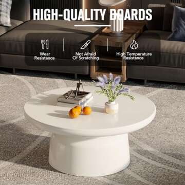 GraceNook White Round Coffee Table, 31" Small Coffee Table for Apartment, Modern Living Room Coffee Table with Sturdy Pedestal, White Coffee Table for Living Toom, Bedroom