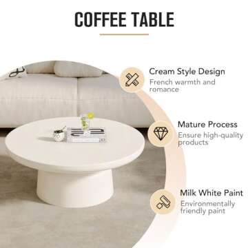 GraceNook White Round Coffee Table, 31" Small Coffee Table for Apartment, Modern Living Room Coffee Table with Sturdy Pedestal, White Coffee Table for Living Toom, Bedroom
