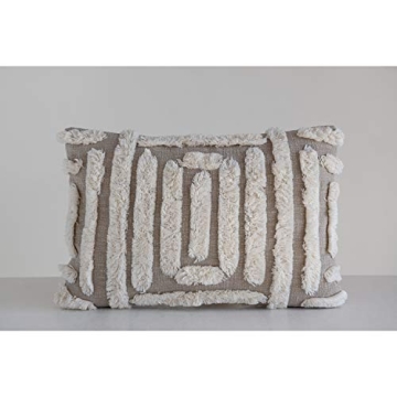 Stylish Lumbar Tan & Cream Tufted Cotton Pillow