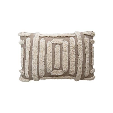 Stylish Lumbar Tan & Cream Tufted Cotton Pillow