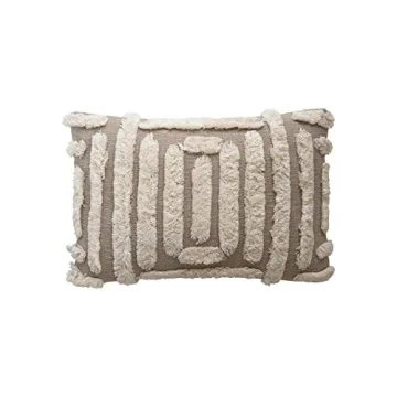 Stylish Lumbar Tan & Cream Tufted Cotton Pillow