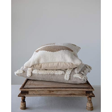 Stylish Lumbar Tan & Cream Tufted Cotton Pillow