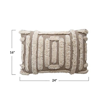 Stylish Lumbar Tan & Cream Tufted Cotton Pillow