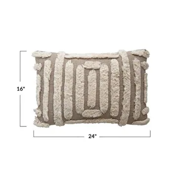 Stylish Lumbar Tan & Cream Tufted Cotton Pillow