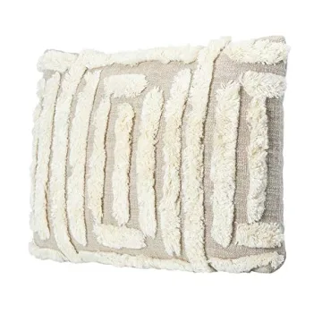 Stylish Lumbar Tan & Cream Tufted Cotton Pillow