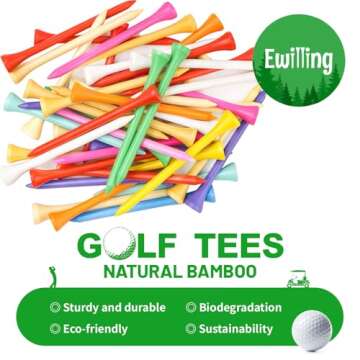 EWILLING Multiple Coloured Painted-on Designs/Primary Color Golf Tees Pack of 100,Natural Bamboo/Wood Golf Tees Size 3-1/4 inch，2-3/4 inch and 1-1/2 inch Mixed Package (Mixed Colors)