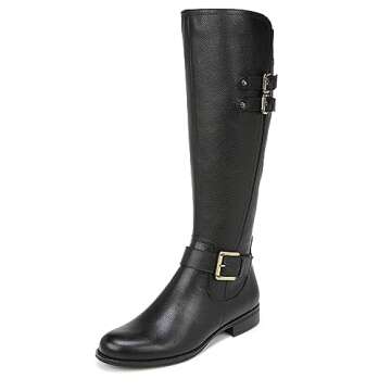 Naturalizer Women’s Jessie Knee High Buckle Detail Riding Boots in Black Leather