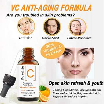 Vitamin C Serum for Face with Hyaluronic Acid + VE - Natural Organic Anti Wrinkles and Fine Lines Vitamin C Serum for All Skin - Anti Aging Facial Skin Serum 1 fl oz 30% Vitamin C