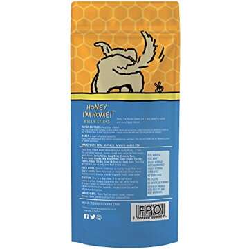 Honey I'm Home, Bully Sticks Buffalo Dog Chews, 6 Inches, 5 Pieces - All Natural, Free Range, Healthy, Grain Free, Honey Coated & Crispy
