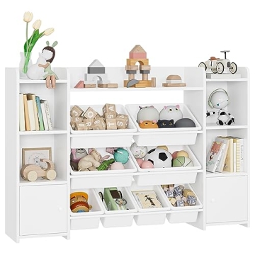 FOTOSOK 55''Large Toy Storage Organizer with 8 Toy Bins, Toy Organizers and Storage with Shelf and 6...